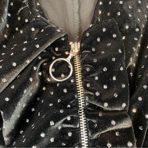 Zara Trafaluc Velvet Ruffle Zip Black Glitter Dot Bloggers Favorite Dress Small - Picture 7 of 7
